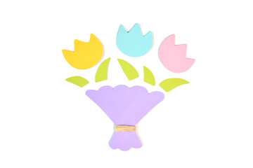 Tulip bouquet paper cut on white background - isolated
