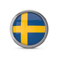 Obraz premium Sweden national flag in a glossy circle shape with chrome frame. 3D Rendering