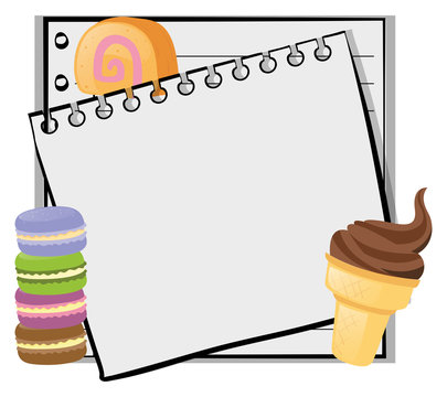 Paper template with icecream and macarons
