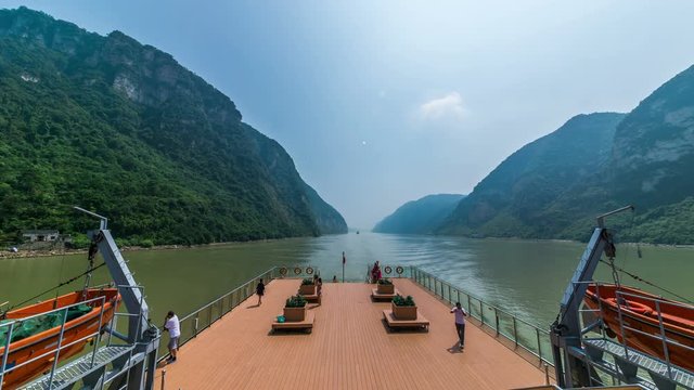 Wuhan - CIRCA June 2014: Time lapse of boat onThe Yangtze River circa June 2014 in wuhan, China.