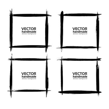 Square frames of thin smears of black paint vector  isolated on a white background