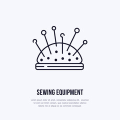 Pincushion flat line icon. Vector sign for sewing studio, tailor store.