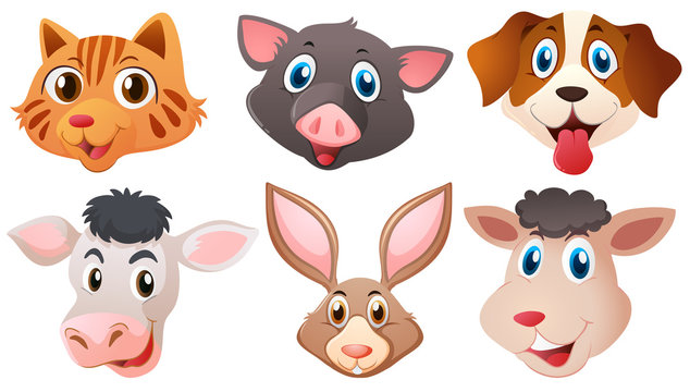 Different heads of cute animals