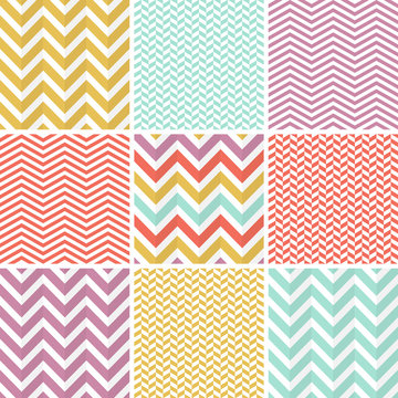 9 Seamless Zigzag Patterns. Colorful Background Set Vector illustration