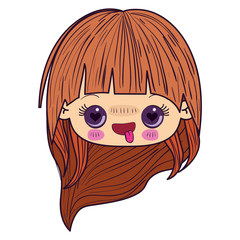 colorful caricature kawaii face little girl with long hair and facial expression enamored vector illustration