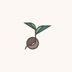 Fresh organic sprout. Modern line logo mark template or icon with sprouting seed