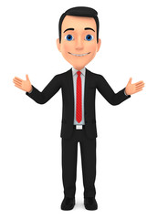 Successful businessman welcomes on white background. 3d render illustration.