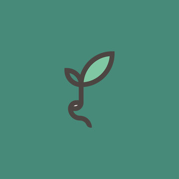 Fresh Organic Sprout. Modern Line Logo Mark Template Or Icon With Sprouting Bean On Green Background