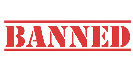 Stamp banned with red text over white