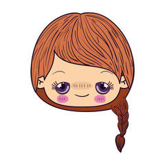 colorful caricature kawaii face little girl with braided hair and embarrassed facial expression vector illustration
