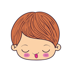 colorful caricature kawaii face little boy with funny facial expression vector illustration