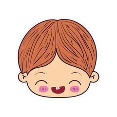 colorful caricature kawaii face little boy with facial expression laughing vector illustration