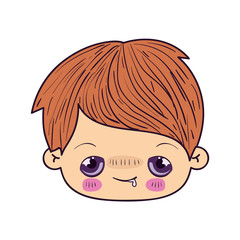 colorful caricature kawaii face little boy with embarrassed facial expression vector illustration