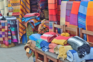 Fototapeta na wymiar Sale of handmade textiles on the market