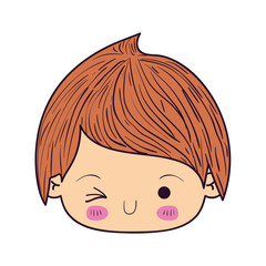 colorful caricature kawaii face little boy winking eye vector illustration