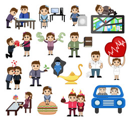 Various Business, Love and Technology Cartoon Graphics