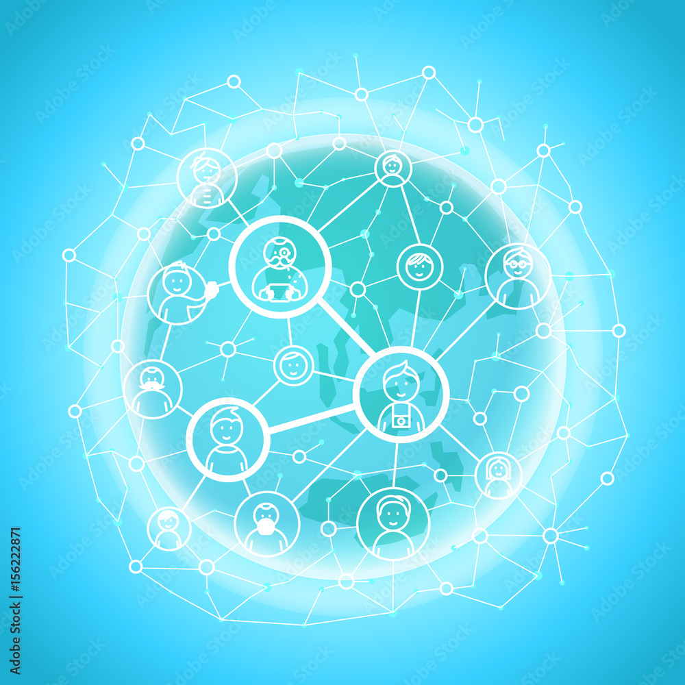 Aufkleber social media network vector concept. abstract communication scheme