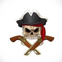 Jolly Roger in pirat hat and with pistols