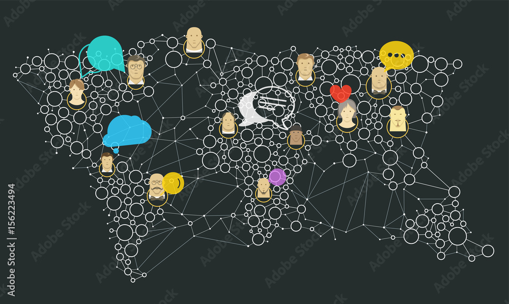 Aufkleber Social media abstract network vector concept. Abstract communication scheme on the Earth map
