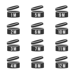 Expiration date After opened product 1-12 months, shelf life sign icon for label of cosmetic, silhouette design