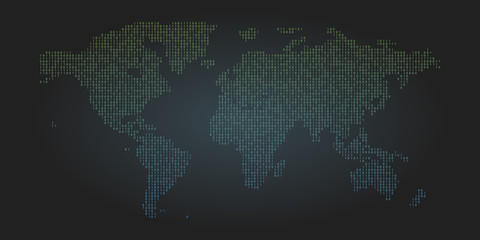 Fototapeta premium Binary code world map background. Zero and one abstract symbols. Coding programming concept vector illustration