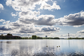 Lake view with beautiful clouds  in Almere, Netherlands, Holland