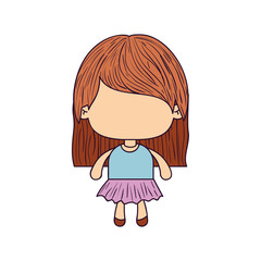 colorful caricature of faceless little girl with straight hair vector illustration
