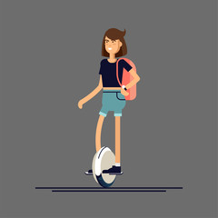 Young man and woman on electric scooter mono wheel © oxygen_8
