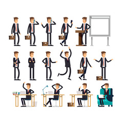 Large vector set of businessman character poses