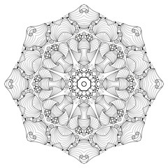 Hand drawn zentangle mandala for coloring page.