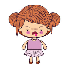 colorful caricature little girl with double collected hair and facial expression of disgust vector illustration