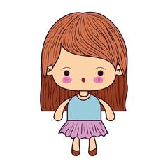 colorful caricature little girl with straight short hair and facial expression of surprise vector illustration