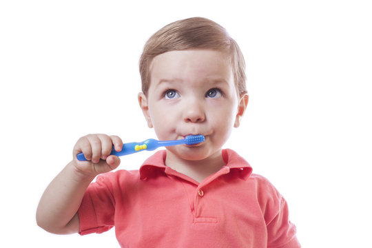 Cute Baby Boy Brushing Teeth