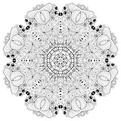 Hand drawn zentangle mandala for coloring page.
