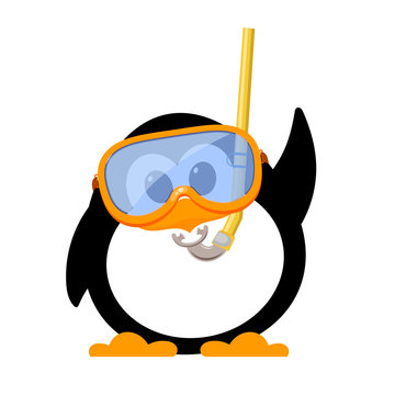 Abstract image of a cute penguin with a mask and snorkel. Cartoon style kid  penguin on the beach. Symbol of vacations and summer holidays. Vector  illustration Stock Vector | Adobe Stock
