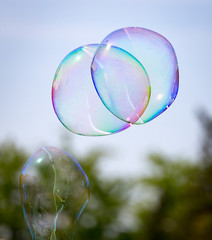 Beautiful soap bubbles fly in the nature