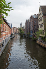View of old picturesque traditional houses along the canal in Ghent, Belgium