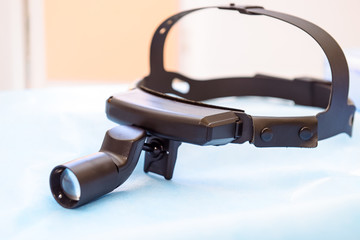 Close up medical equipment of otolaryngologist. Selective focus