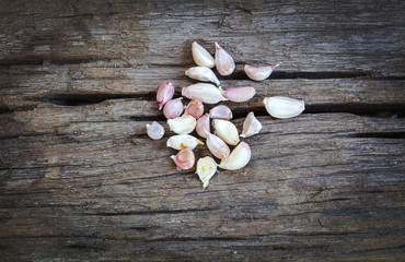 garlic on wood background