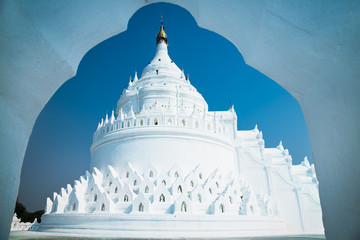 Wave-trraced Myatheindan  Hsinbyume Paya pagoda in Mingun, Mandalay region, Myanmar.
