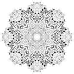 Hand drawn zentangle mandala for coloring page.