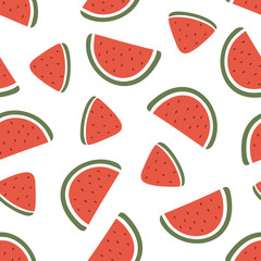 Watermelon slice seamless pattern on white background. Vector illustration