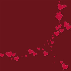 Red stitched paper hearts. Abstract crescents on wine red background. Vector illustration.