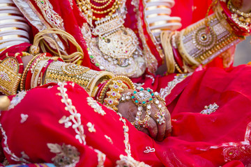 Beautiful girl hand decorated with henna style of an Indian bride. Jaisalmer, India