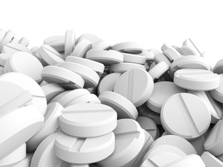 Many White Drug Pills. Medicine Concept