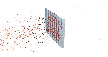 Particles separated and captured in filter . 3d animation for purification, cleaning themes.