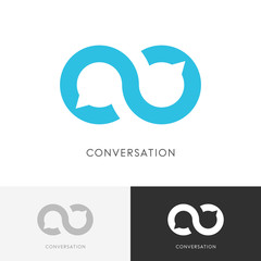 Infinity conversation logo - endless chat symbol. Dialogue, discussion and talk vector icon.