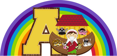 A is for Ark - Noah Biblical Illustration