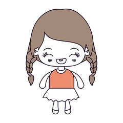silhouette color sections and light brown hair of kawaii little girl with braided hair and facial expression laughing vector illustration