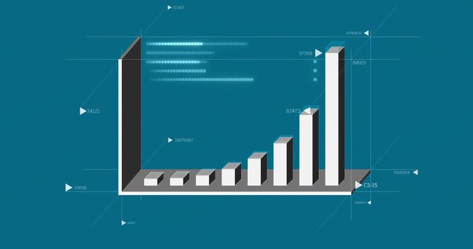 3D volume diagram graph with 2 axis. Grow, chart, statistic, business concept. Animation for yours presentation. 4K video clip. Infographics in flat design. Alpha channel